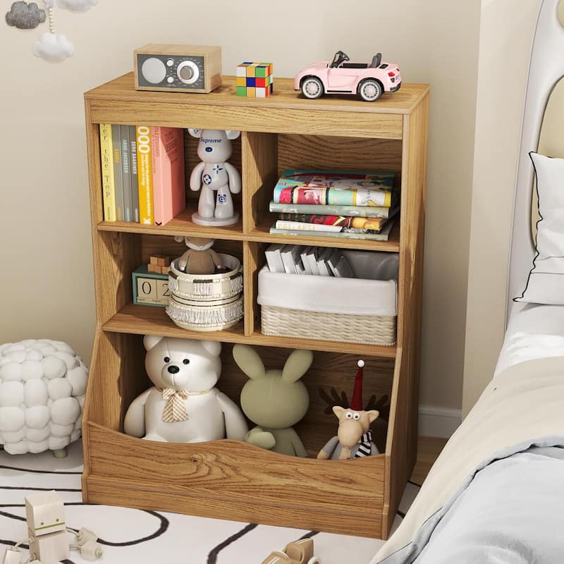 Kids Toy Storage Organizer w/Bookcase Wooden Toy Storage Unit