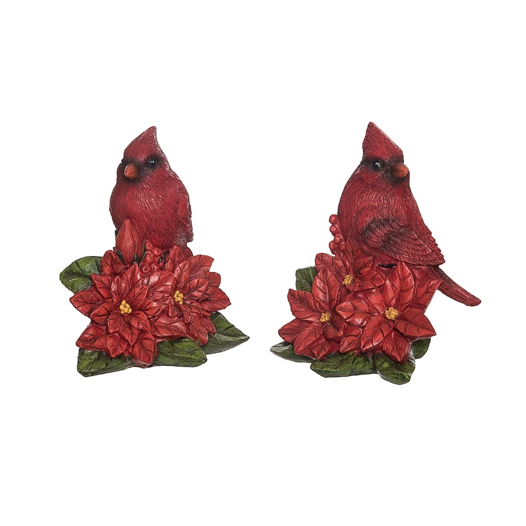 Transpac Resin Cardinal & Poinsettia Figurine Set of 2 Christmas Home Decorations