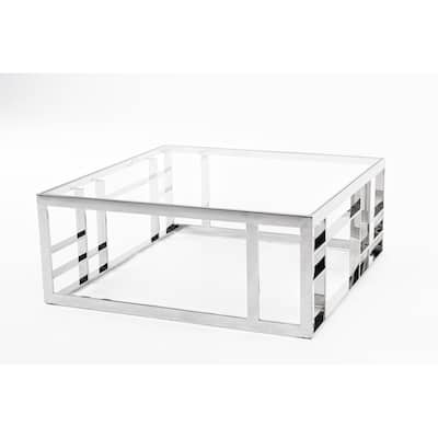 Modrest Stephen Modern Glass & Stainless Steel Square Coffee Table