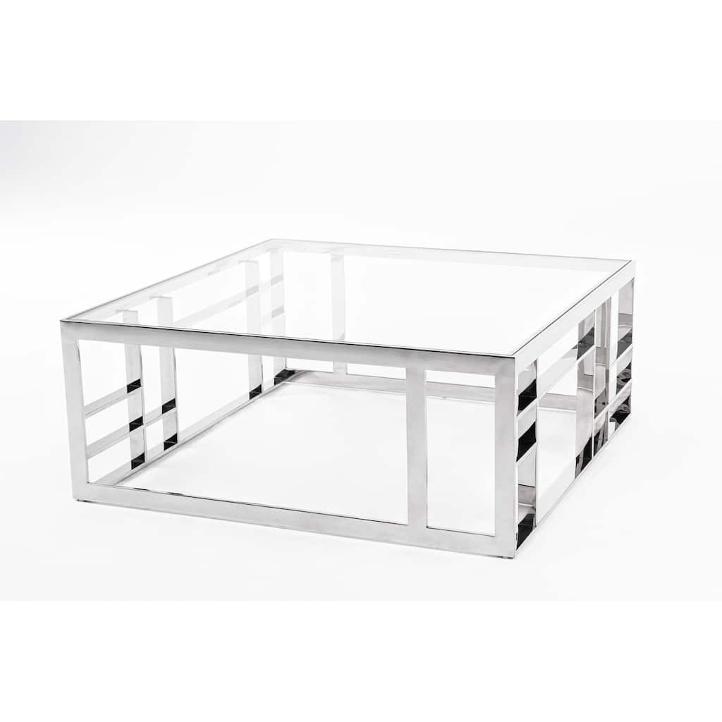 Modrest Stephen Modern Glass & Stainless Steel Square Coffee Table