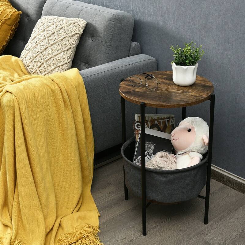 Industrial Round End Side Table Sofa w/ Storage - 16.5" x 23.5" H