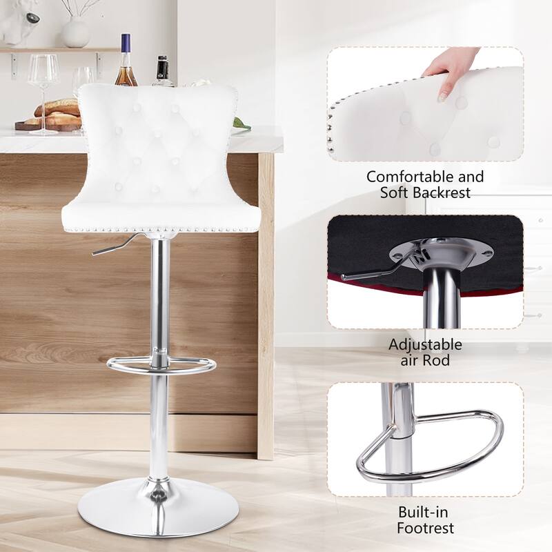 Velvet Swivel Bar Stools,Modern Bar Stools with High Back and Metal Footrest,Adjustable Swivel Barstools (Set of 2)
