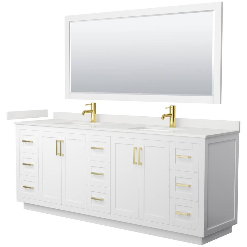 Wyndham Collection WCF292984D-QTZ-UNSM70 Miranda 84" Free Standing - White / White Quartz Top / Brushed Gold Hardware