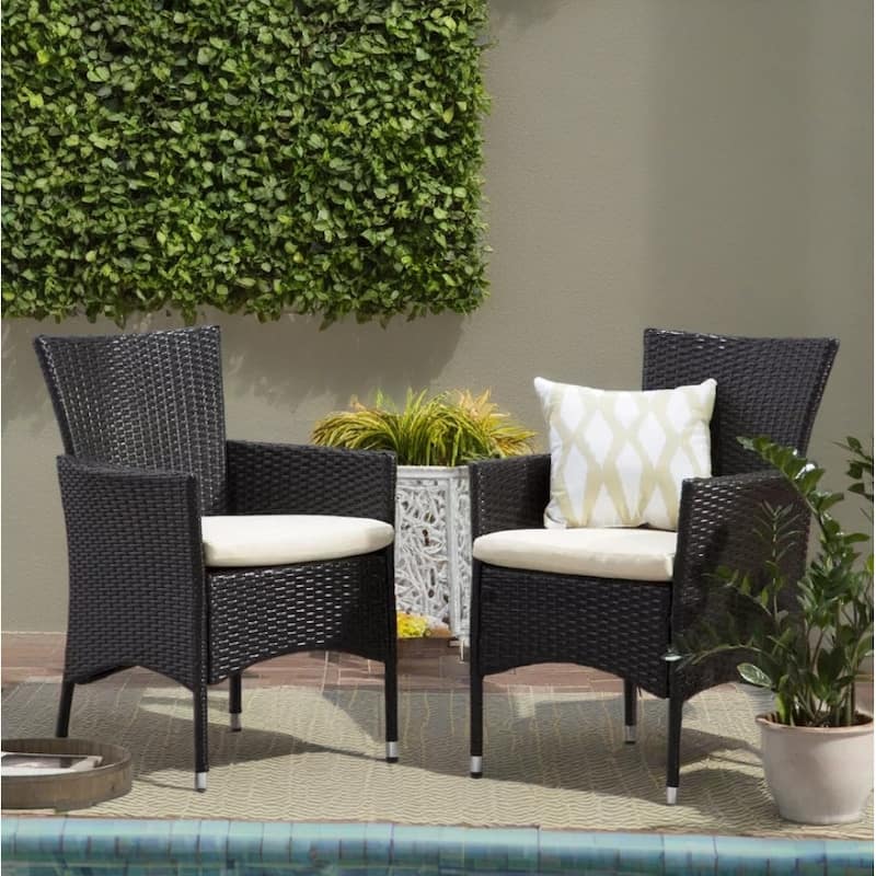 Outdoor Multibrown PE Wicker Dining Chairs (Set of 2)