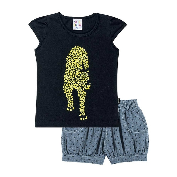 Toddler Girl Outfit Graphic Shirt and Jean Shorts Pulla Bulla Set Size 1-3 Years