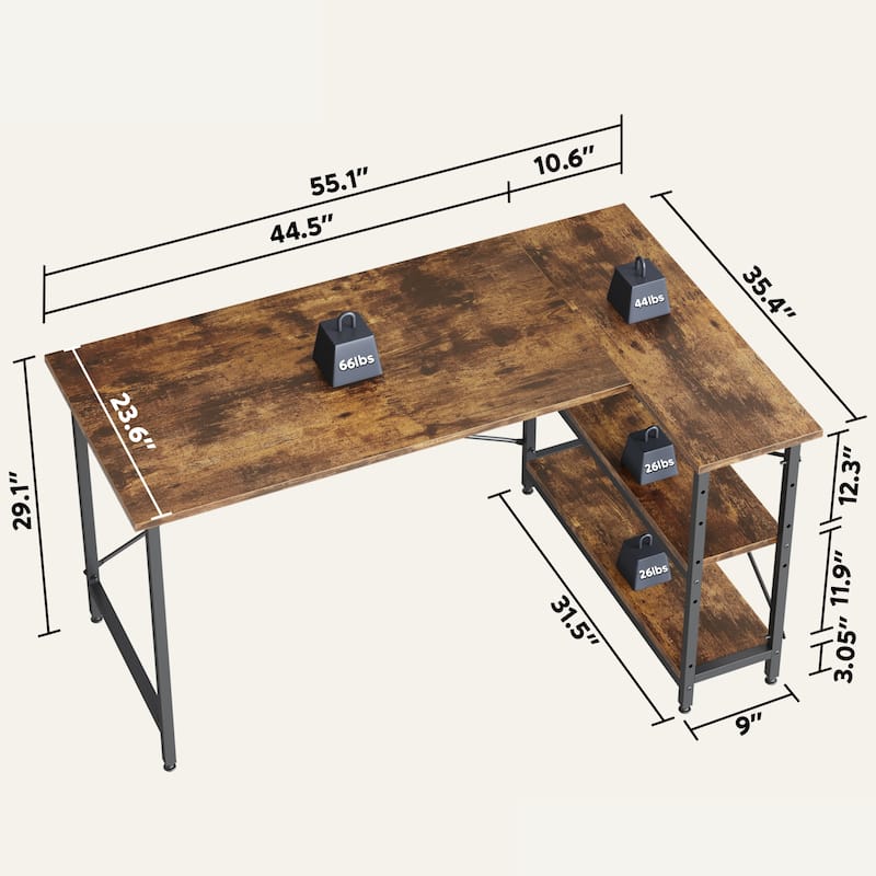 Small L Shaped Desk with Storage Shelves Corner Computer Desk