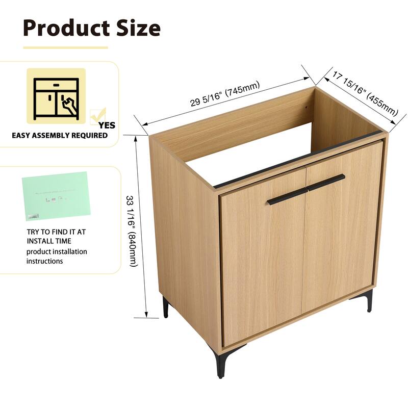 GDFStudio - Denton Modern Freestanding Bathroom Vanity Cabinet with Soft Close Doors, Metal Tripod, Sink NOT INCLUDED - 30"