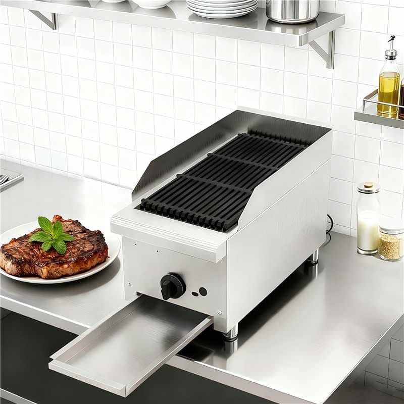 12 InchGas LavaRock Charbroiler,Countertop Stainless Steel Grill&1Burner 28000 BTU, Natural Gas,Durable Cast Iron Grates