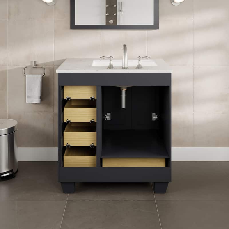 Eviva Acclaim 30"W Dark Gray Bath Vanity with WH Carrara Quartz Top