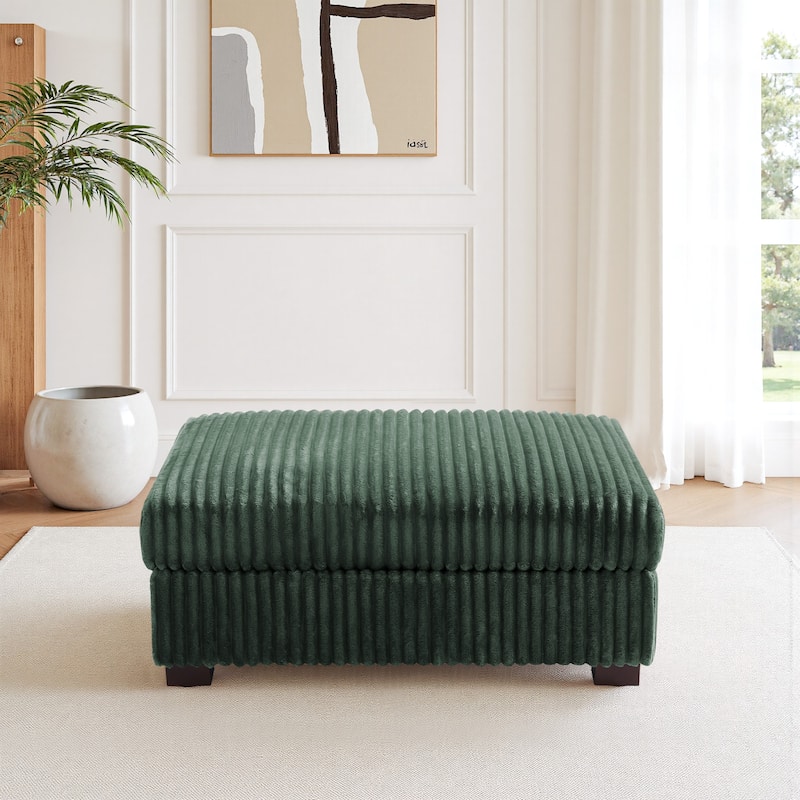 Modern Overise Plush Corduroy Ottoman With Wood Leg