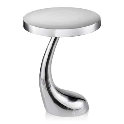 Stylish 21-inch Silver Aluminum Round End Table with Abstract Base Modern Side Table for Living Room - 15”L x 15”W x 21”H