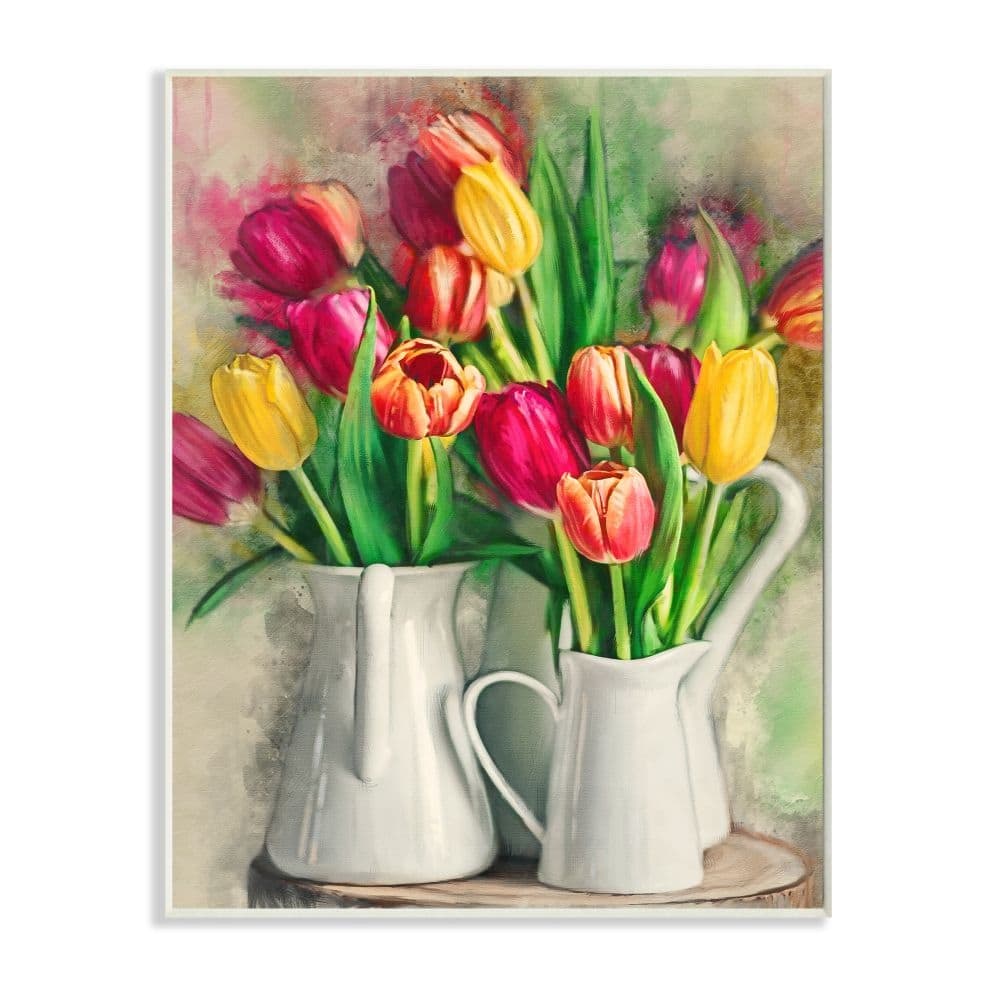 Stupell Colorful Tulip Assortments in Farm Pitchers Wood Wall Art - Multi-Color