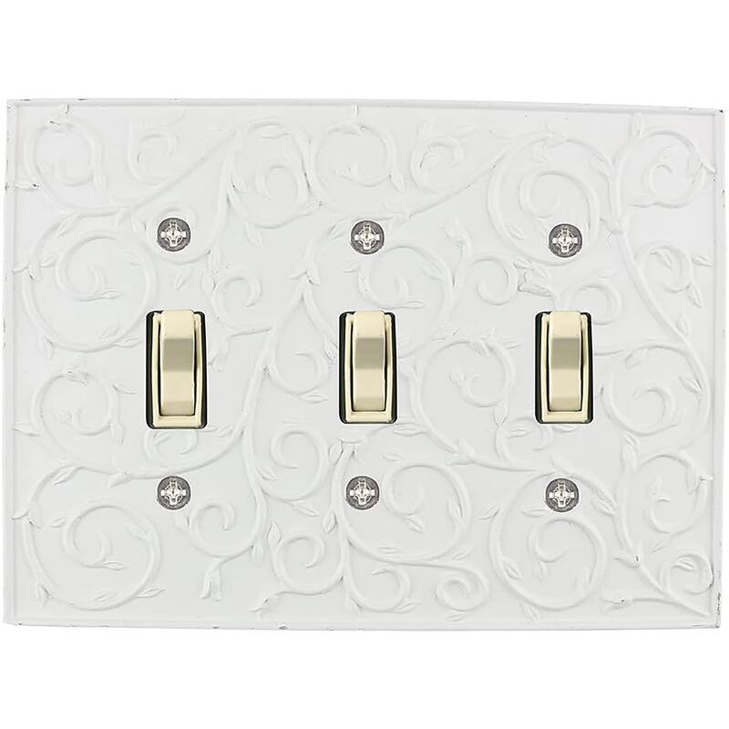Meriville French Scroll 3 Toggle Wallplate, Triple Switch Electrical Cover Plate - Off White