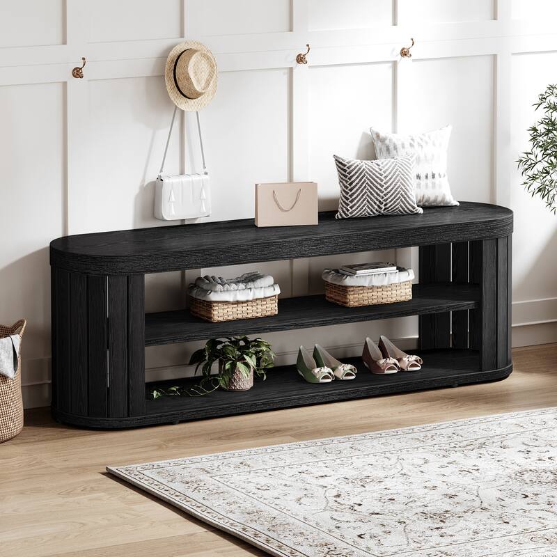 Wooden Entryway Dining Bench with Shoe Storage, Bedroom Hallway Living Room End of Bed Stool Accent Bench