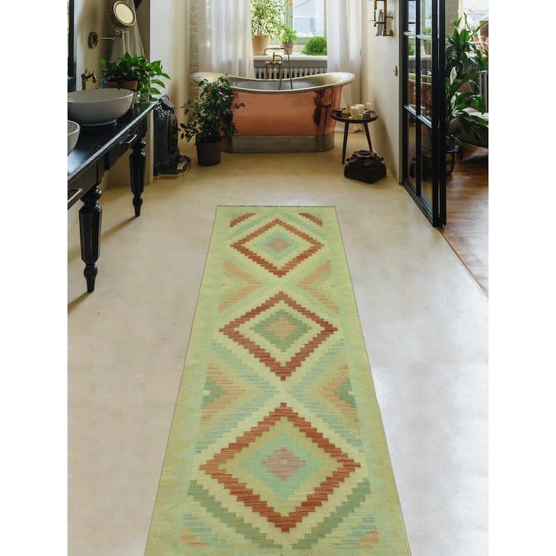 Sun Faded Flatweave Cristoba Gold/Lt. Green Runner - 2'8" x 9'10"