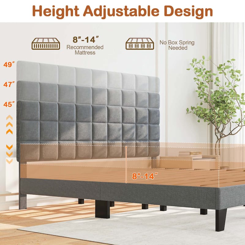 Costway Full/Queen/King Size Bed Frame Modern Linen Fabric Upholstered