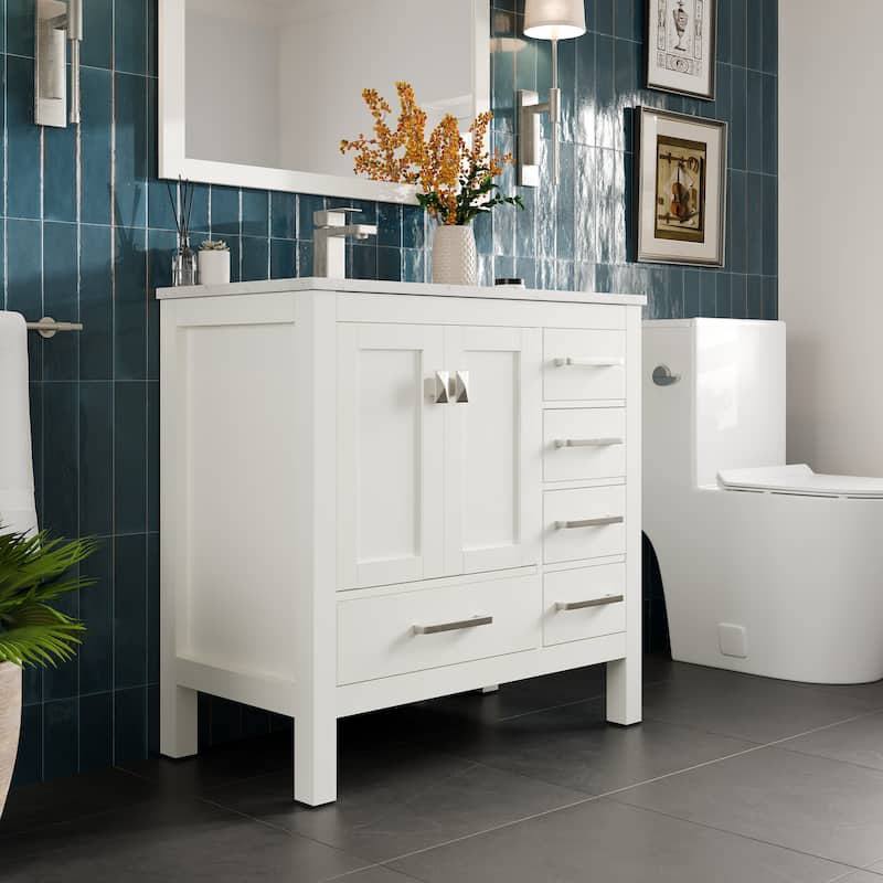 Eviva London 38"W Bath Vanity with Carrara Quartz Top