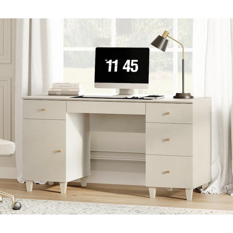 58" Executive Desk with 5 Drawers&Charging Station for Home Office