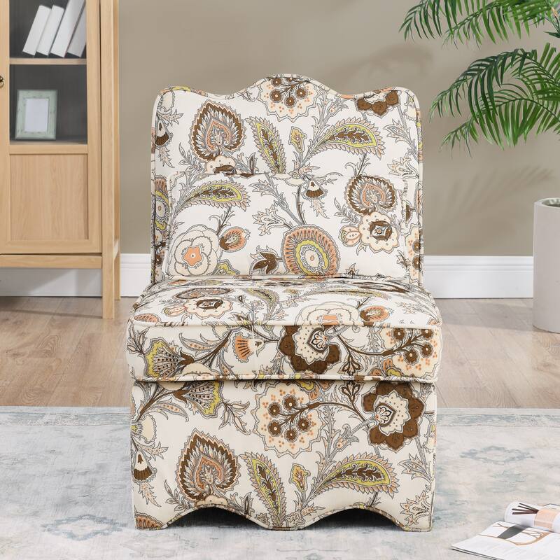 Roomfitters Floral Flannel Accent Chair with Pillow, Armless Upholstered Lounge Chair with Soft Cushion for Living Room