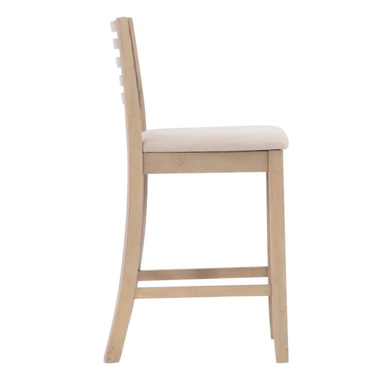Linon Piedmont Faux Leather/Fabric 24-Inch Ladder Back Counter Stool