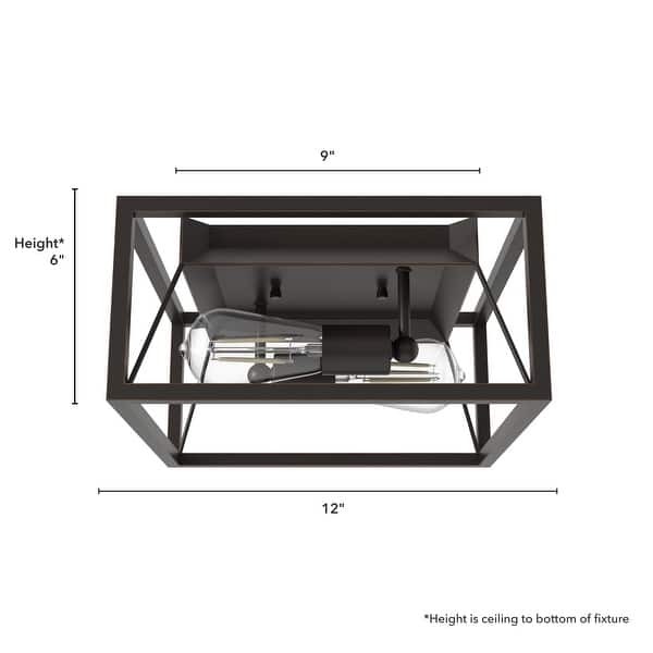 dimension image slide 0 of 2, Hunter Doherty 2-Light Flush Mount Ceiling Light - Industrial, Contemporary, Transitional - Low Profile!