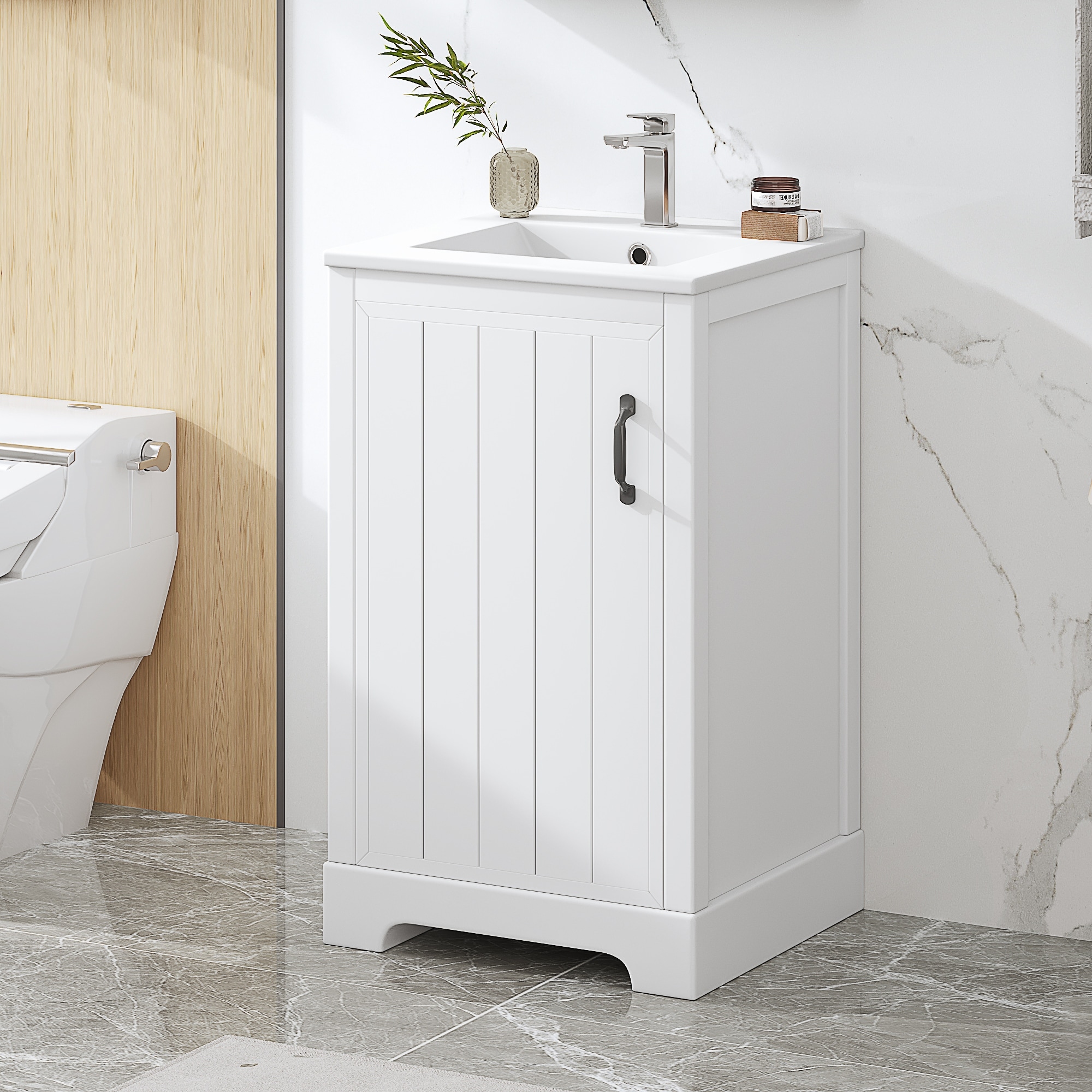 20" Bathroom Vanity with Sink Combo Set, Undermount Ceramic Sink, Small Bathroom Storage Cabinet with Adjustable Shelves