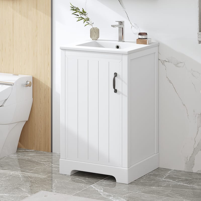 20 in. W Freestanding Bathroom Vanity with White Ceramic Sink and Storage Rack
