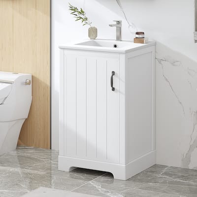 20 in. W Freestanding Bathroom Vanity with White Ceramic Sink and Storage Rack