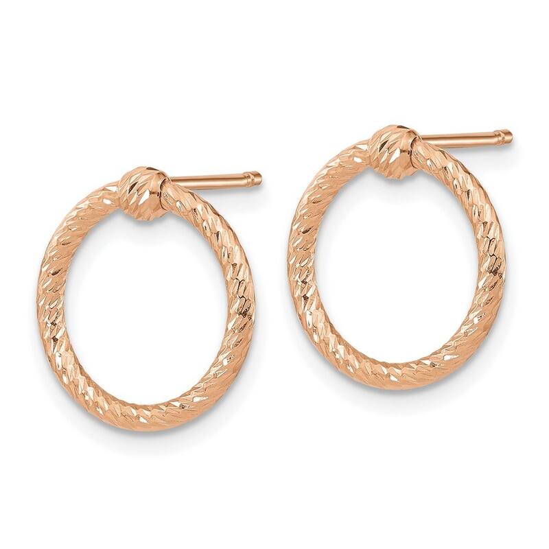 Curata 14k Rose Gold Textured Twisted Circle Post Earrings 14.5x13.8mm