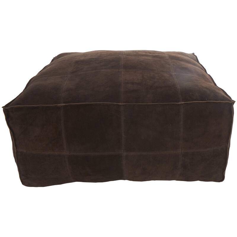 Leather Low Profile Square Pouf with Patchwork Design - Brown, Gray or Dark Brown- Roche River Decor