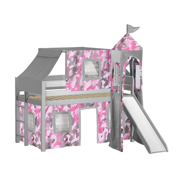 Jackpot Princess Low Loft Bed with Slide Pink Camo Tent and Tower
