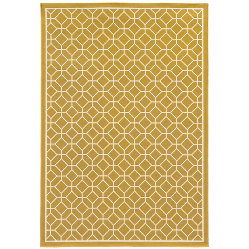 Preston Gold Ivory Geometric Outdoor Casual Area Rug