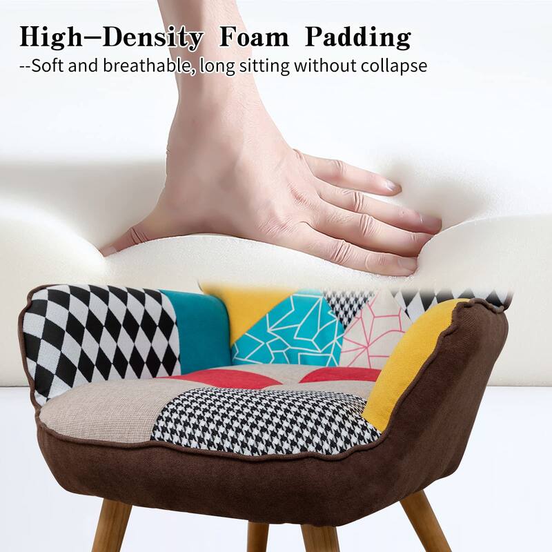HOMYKA 30" Patchwork Camelback Accent Chair with Colorful Fabric