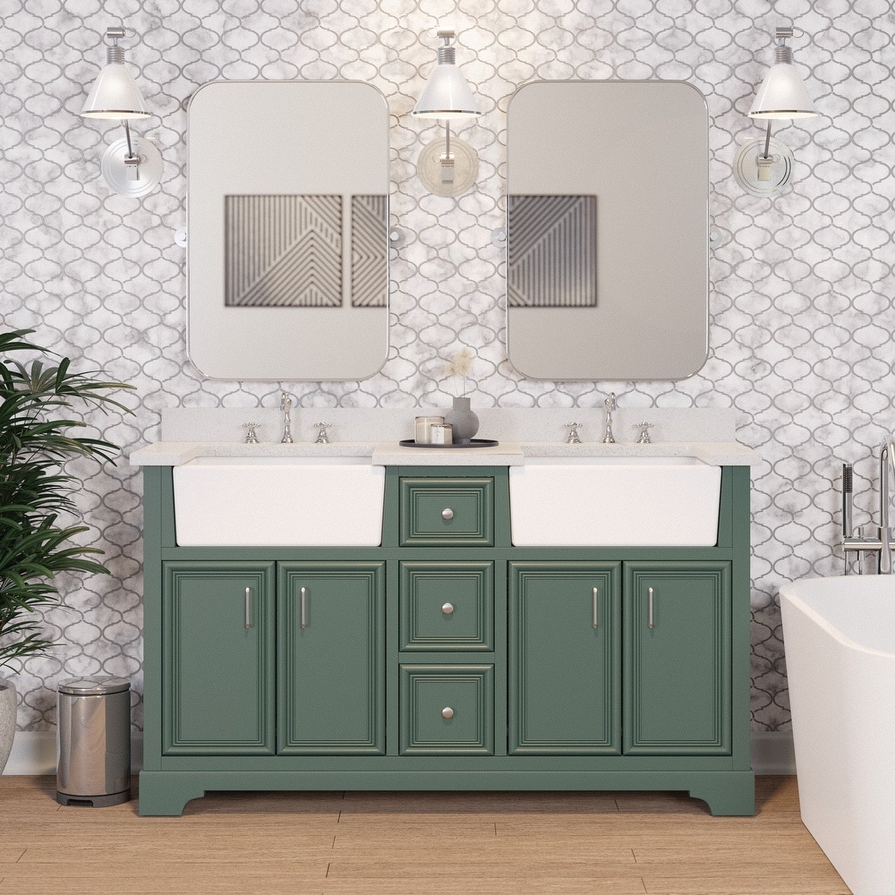 KitchenBathCollection Zelda 60" Double Farmhouse Vanity with Quartz Top