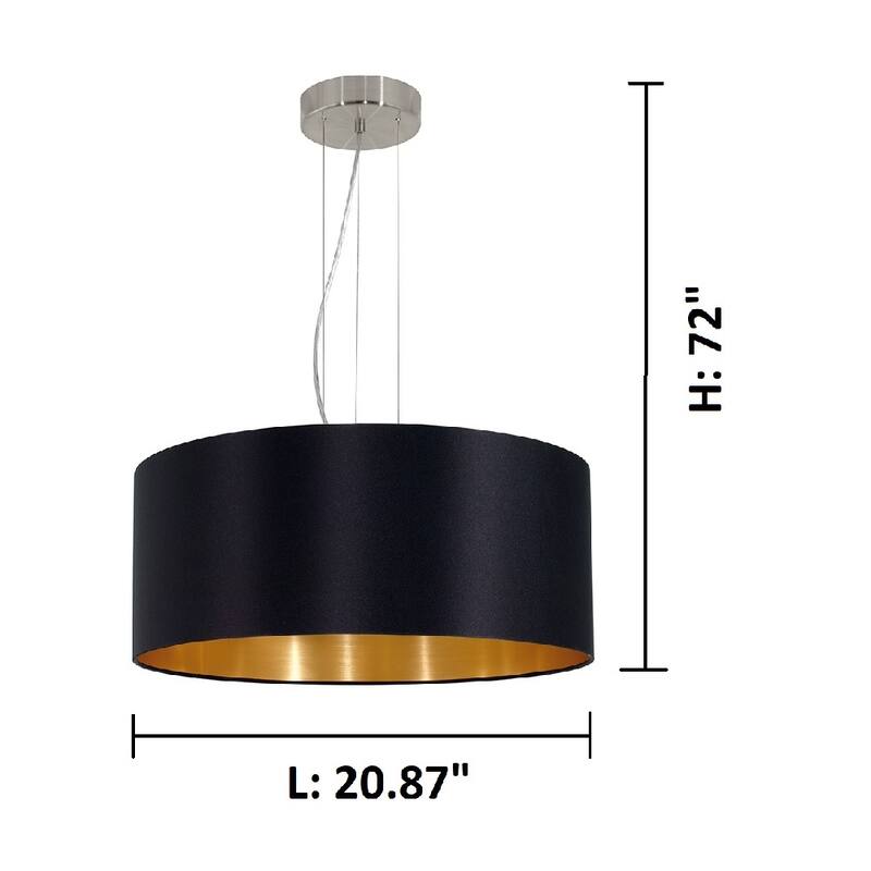 Eglo Maserlo 3-light Satin Nickel Pendant with Black and Gold