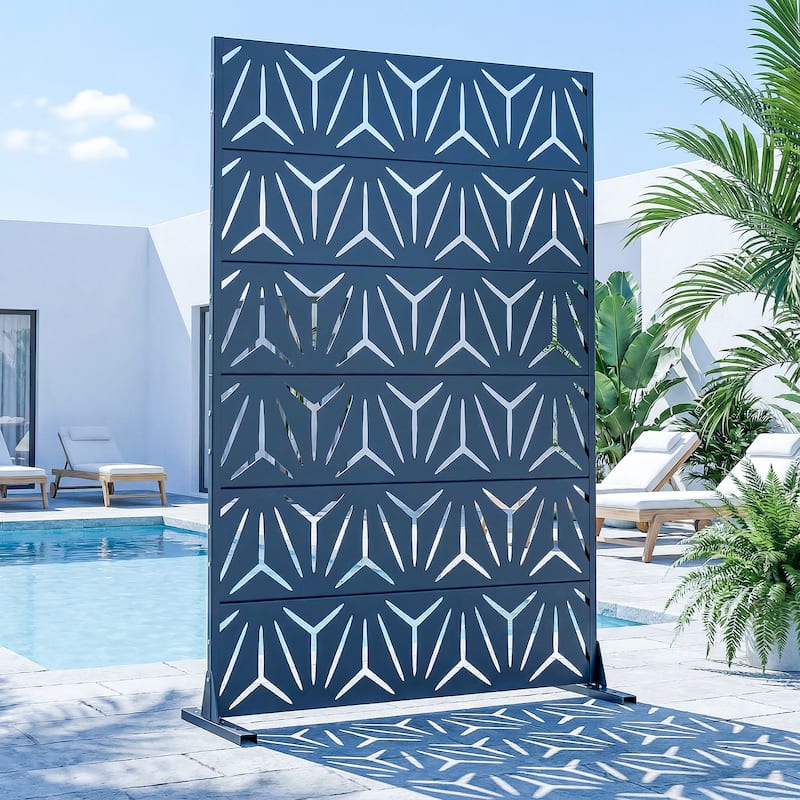 72" H×47"W Dovelina Black Outdoor Freestanding Metal Privacy Screen Decorative Garden Fence - Blue - 72"x47"