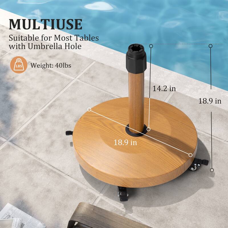 55lbs Round Concrete Market Umbrella Base With Wheels - N/A