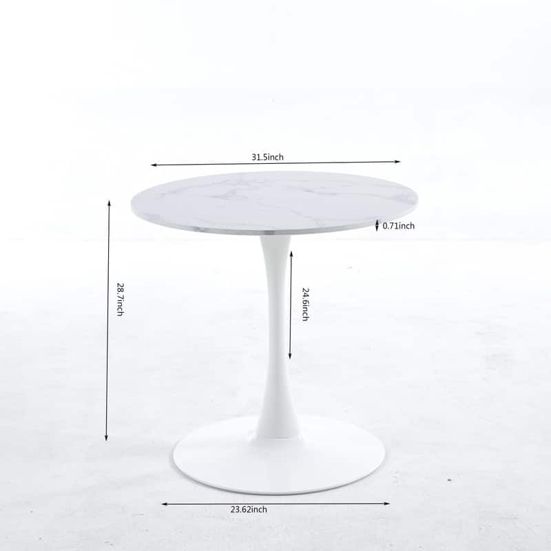 31.5" Tulip Dining Table With Round Marble Pattern Table Top for 2-4 People