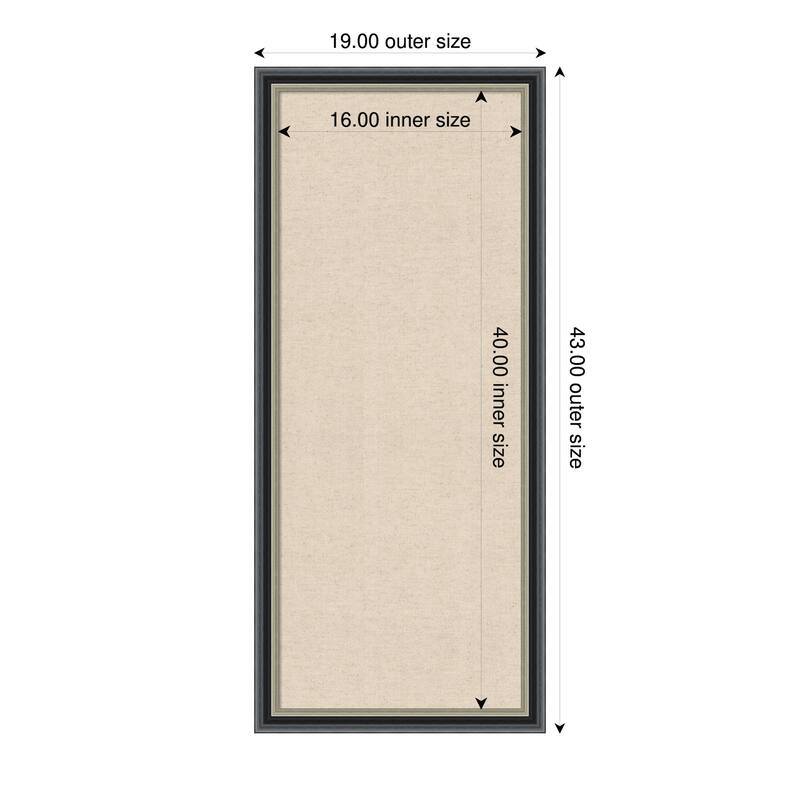 Amanti Art Framed Fabric Pinboard Natural Linen Printed Bulletin Board - Board Size 16 x 40 - Theo Black Silver