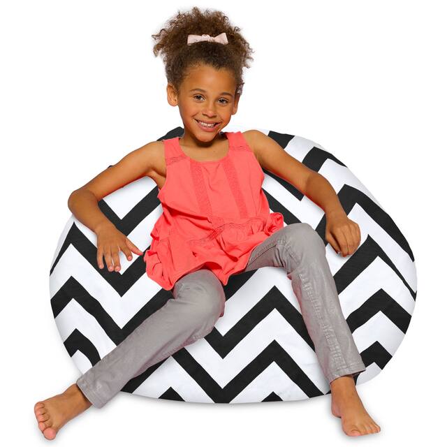 Kids Bean Bag Chair, Big Comfy Chair - Machine Washable Cover - 38 Inch Large - Canvas Chevron Black and White