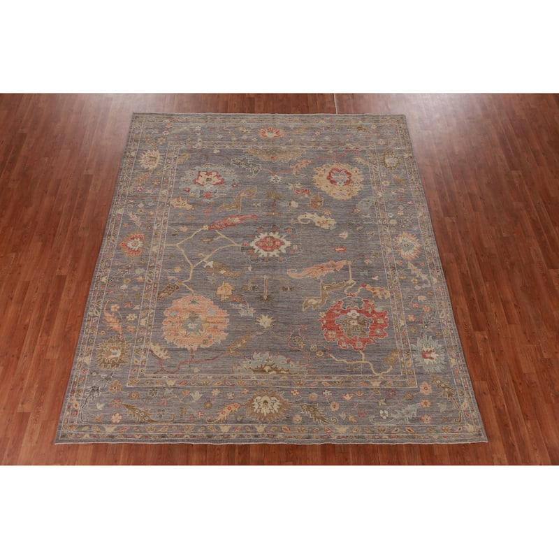 Hand Knotted Oriental 100% Wool Carpet Transitional All-Over Greys & Charcoal Oushak Area Rug - 9' 8'' X 8' 3''