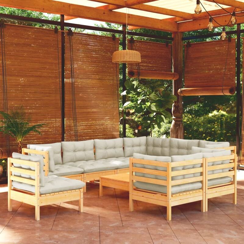 vidaXL Solid Pinewood Patio Lounge Set 10 Piece with Cushions Multi Colors - 25" x 25" x 24.6"
