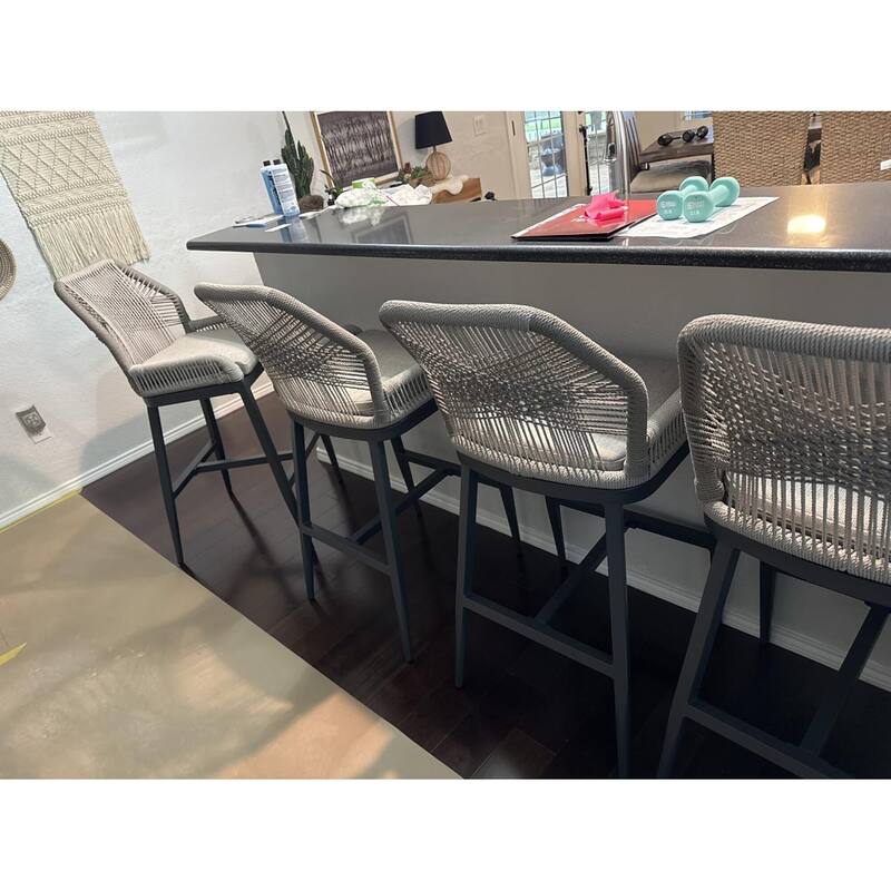 PURPLE LEAF Modern Counter Bar Stools Set of 4 Rattan Chairs with Back and Cushion Kitchen Barstools