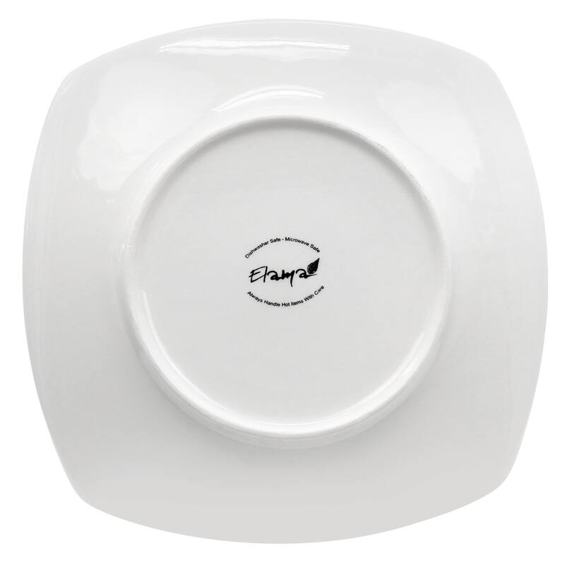 Elama 12 Piece Square Porcelain Large Dinner Plates in White