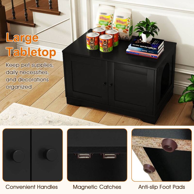 Costway Cat Litter Box Enclosure Furniture with Double Doors Divider - See Details