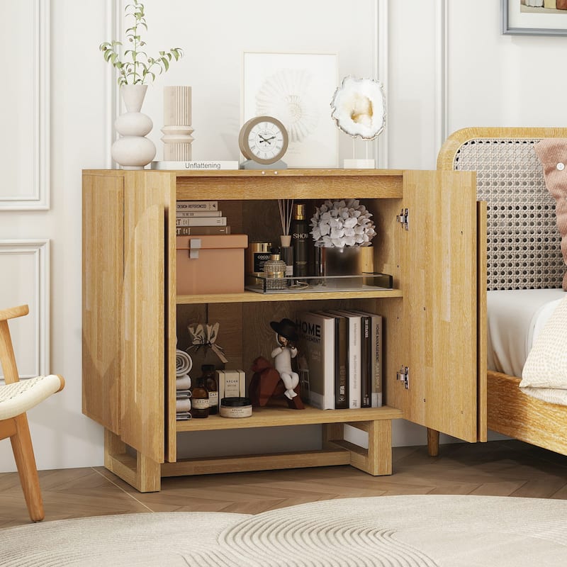 Wood Sideboard Buffet, Storage Cabinet with Adjustable Shelf, Accent Cabinet with Handle-Free Fan-Shaped Doors