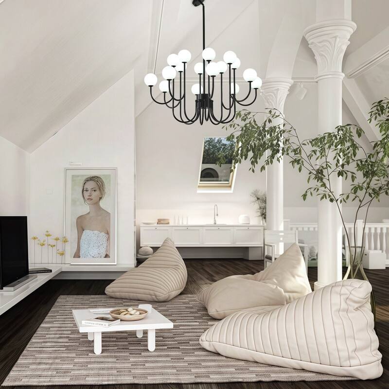 Modern Globe Chandelier 16 Light Black Farmhouse Sputnik Chandeliers - 36.61in