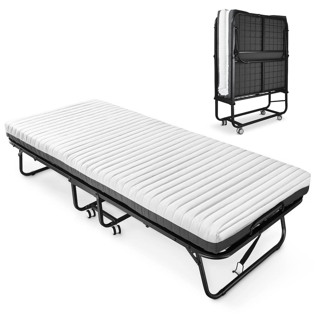 Folding Bed with Mattress Included Memory Foam, Portable Roll Away Adult Bed for Guest, Fold Up Soft Cot Bed