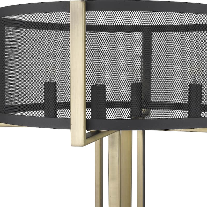 Brass Metal Geometric Table Lamp with Black Drum Shade and 4 Lights - 18” x 18” x 25”