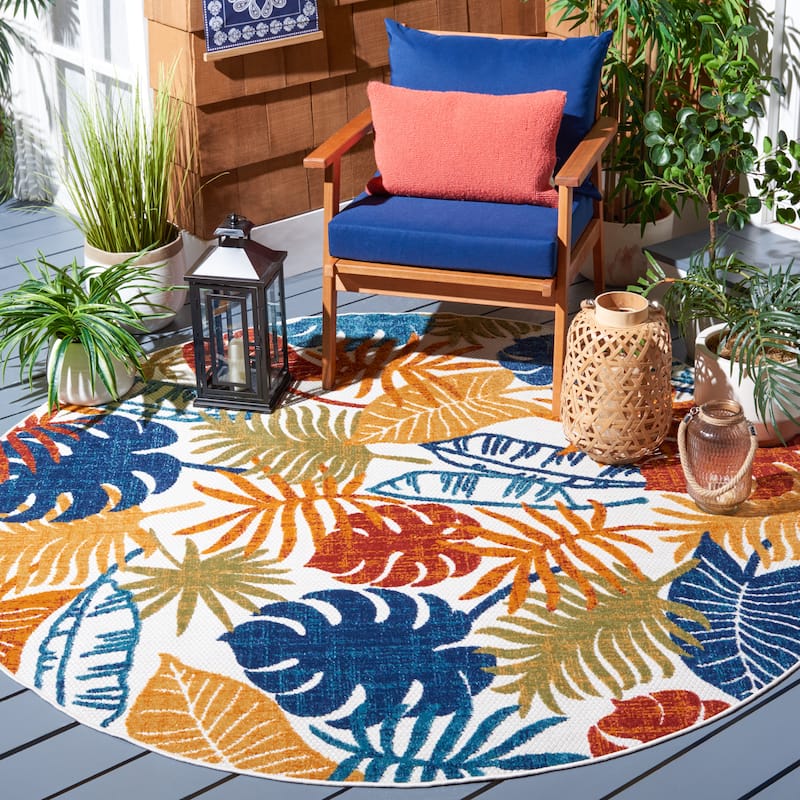 SAFAVIEH Cabana Arik Indoor/ Outdoor Waterproof Patio Floral Rug - 8' Round - Creme/Red